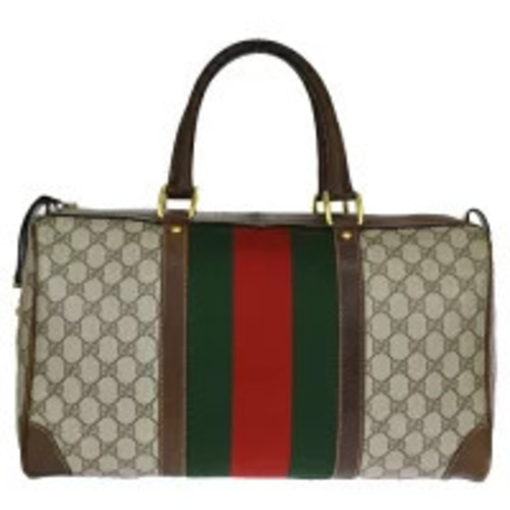 Gucci Sherry Handbag Boston GG Interlocking Brown Green Red